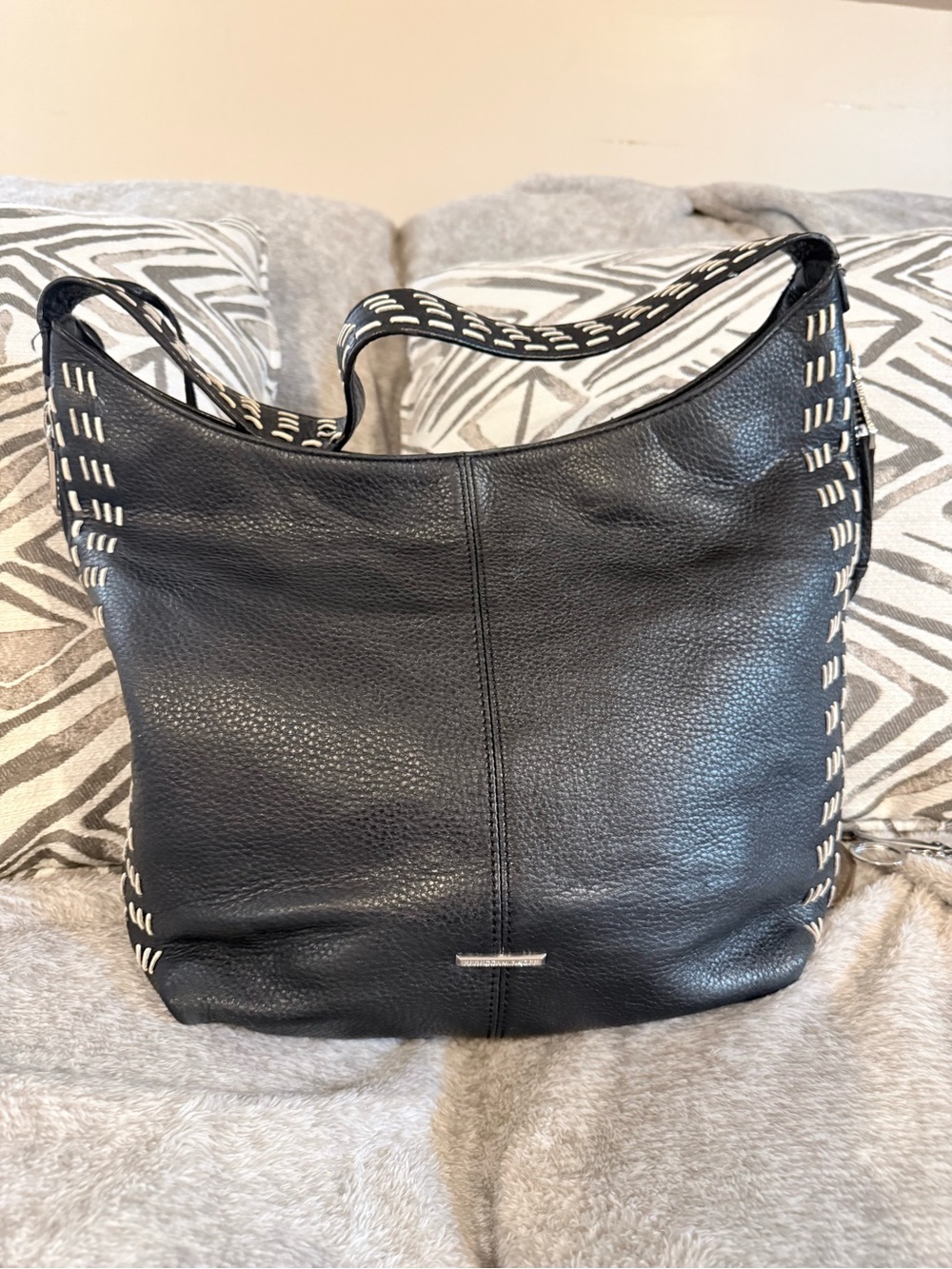 Rebecca Minkoff Black Leather Shoulder Hobo with Contrast Whipstitch